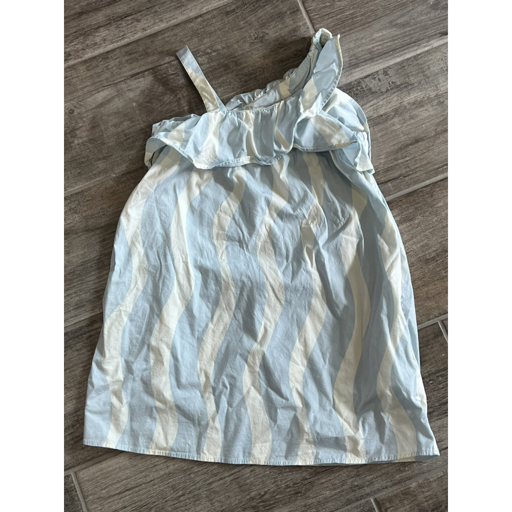 Free Assembly Girls Blue White Wavy Stripe One Shoulder Ruffle Dress Size 6/6x‎